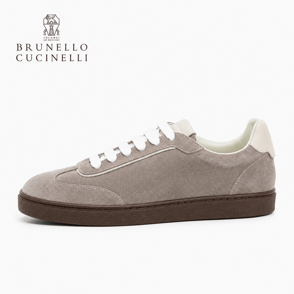 Brunello Cucinelli Men's Mixed-Material Low-Top Sneakers