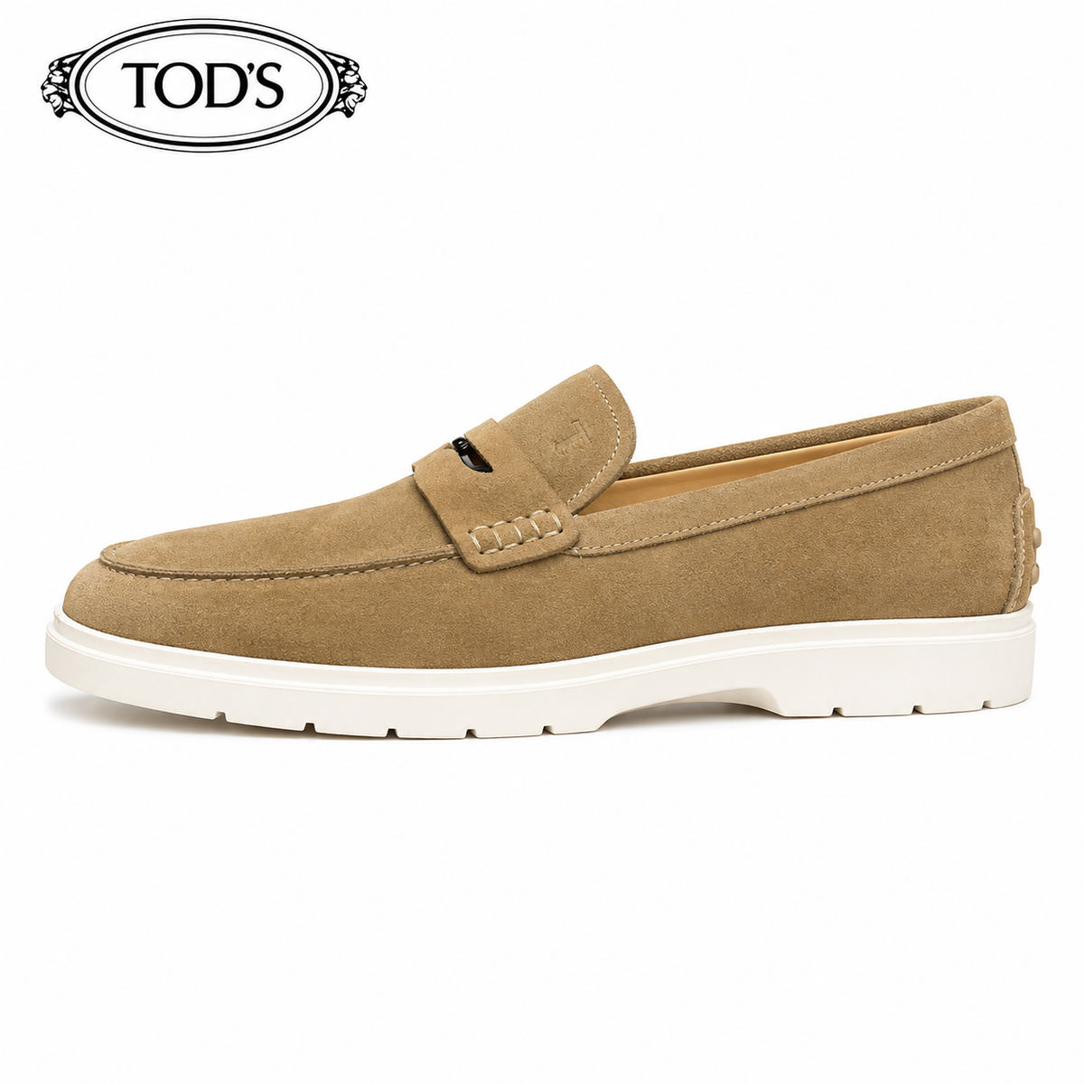 TOD'S Men's Suede Penny Loafers with White Lug Sole