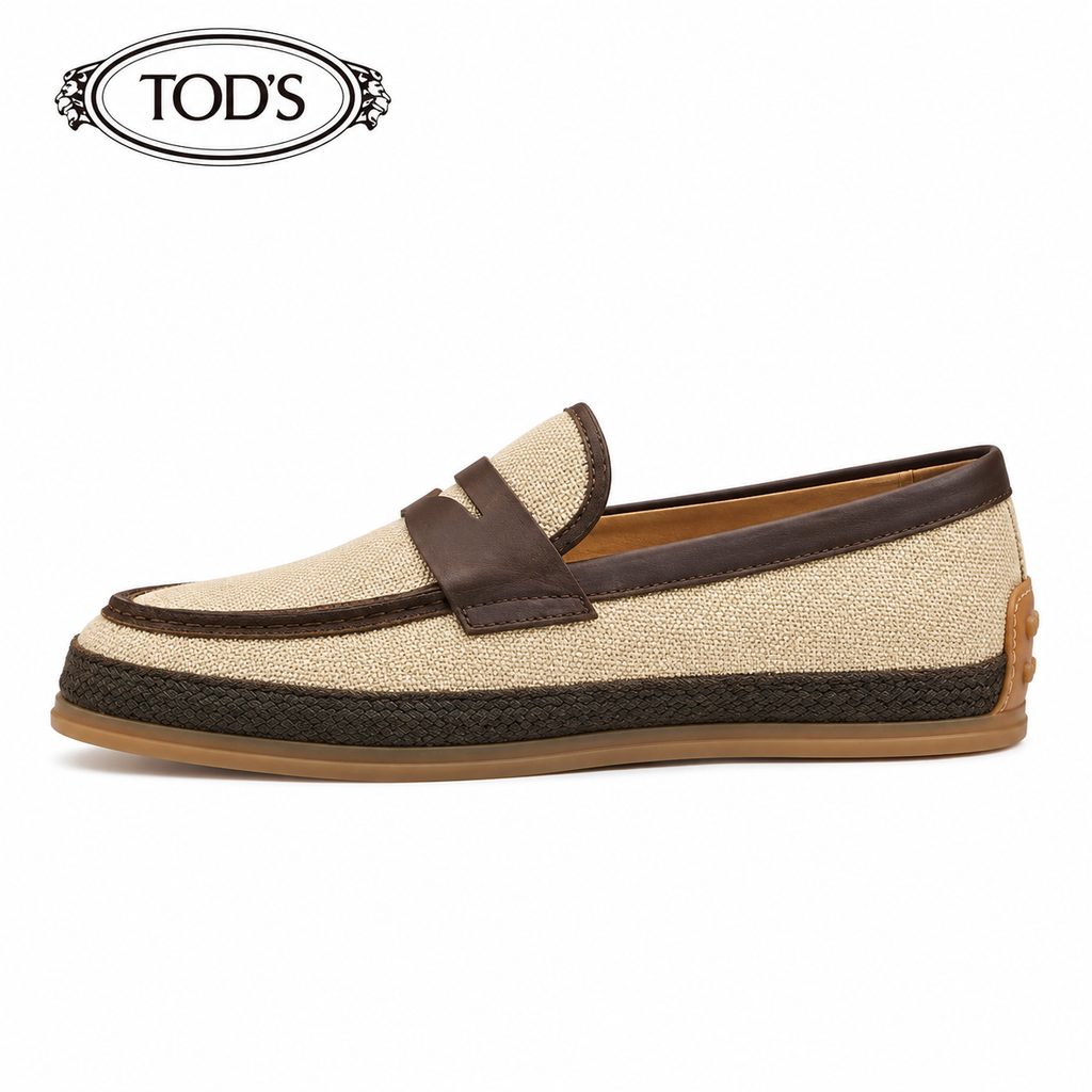 TOD'S #305 Two-Tone Leather-Trim Penny Loafers