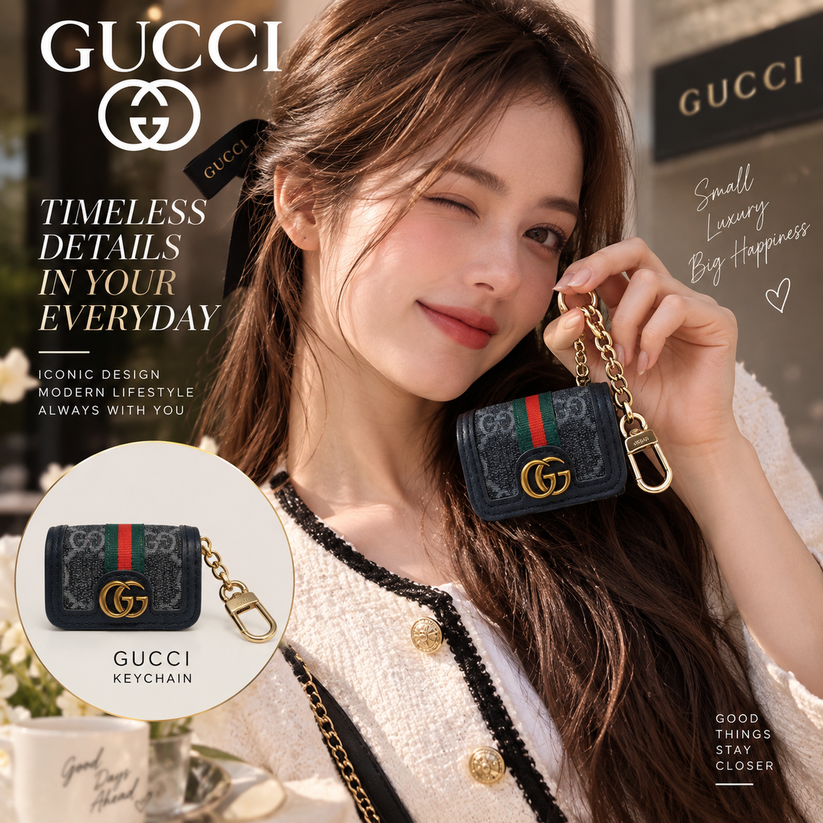 GUCCI Canvas Bag Charm Keychain | Bag Accessory