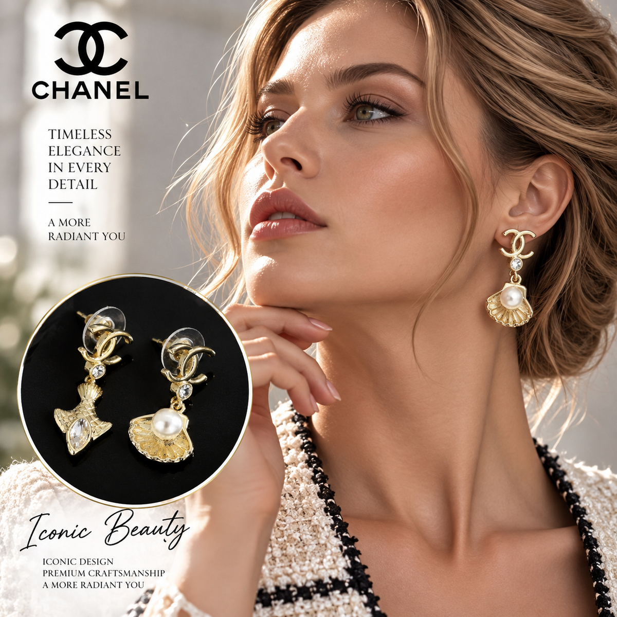 CHANEL Gold-Tone CC Asymmetric Pearl & Crystal Drop Earrings