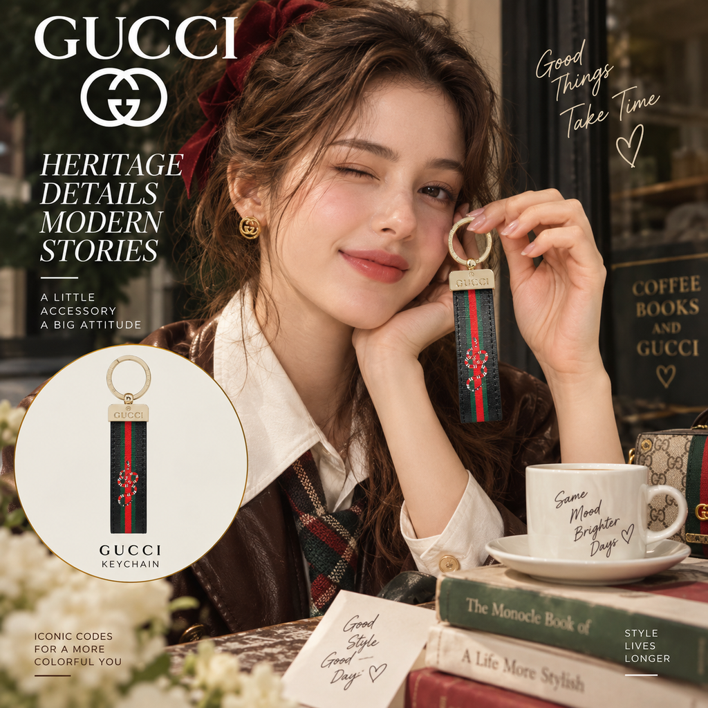 GUCCI Canvas Metal Logo Bag Charm Keychain