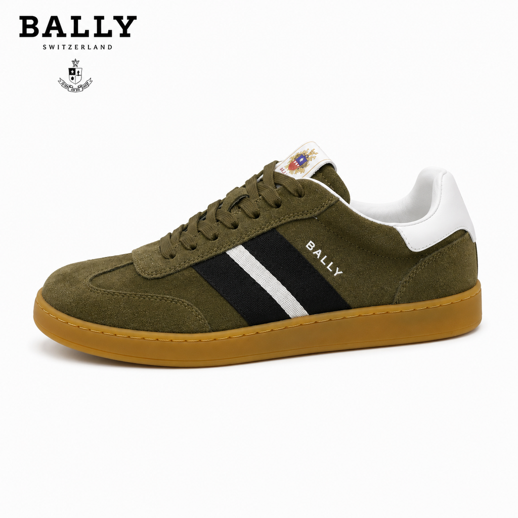 Bally Raise Low-Top Sneaker — Suede, Ribbon Stripe, Olive / Sand / Black, 3 Colors