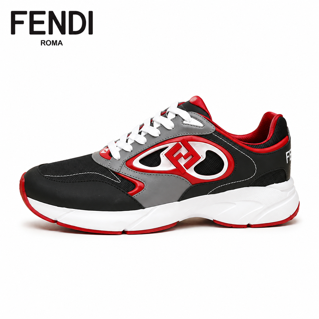Fendi FF Logo Runner Sneakers — Black Red / Grey Yellow / Grey Navy