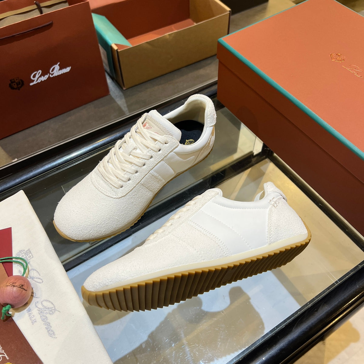 Loro Piana White, Black & Brown Sneakers | Breathable Casual Style