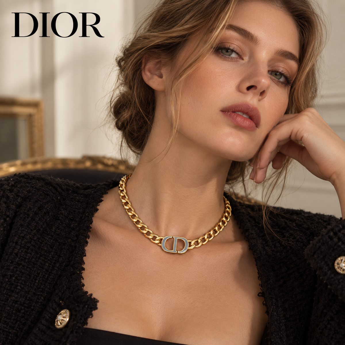 DIOR Vintage Chain Lock Choker Necklace