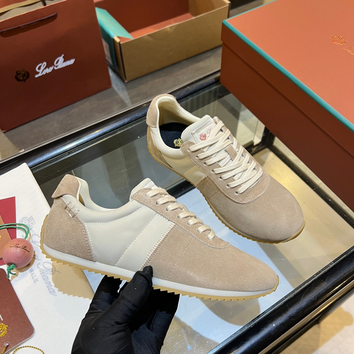 Loro Piana Khaki, White & Brown Sneakers | Breathable Casual Style