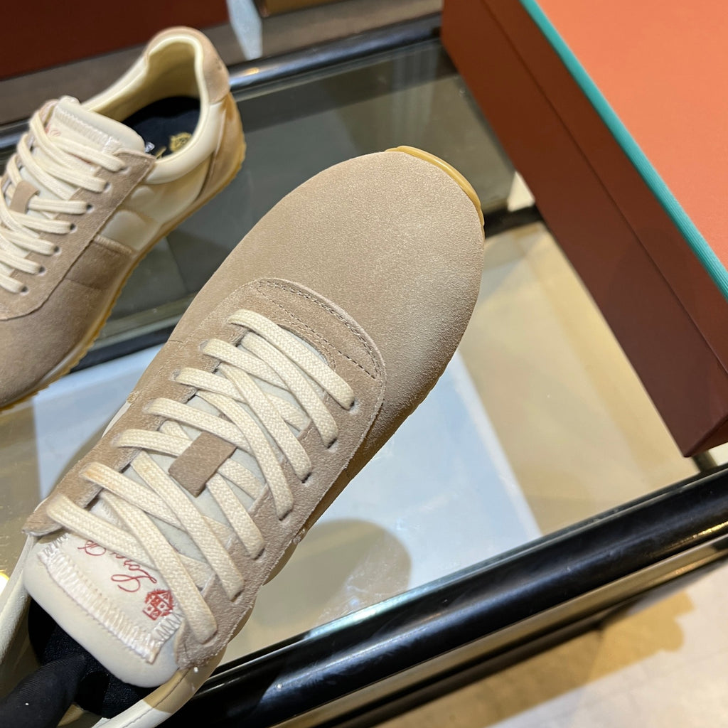 Loro Piana Khaki, White & Brown Sneakers | Breathable Casual Style
