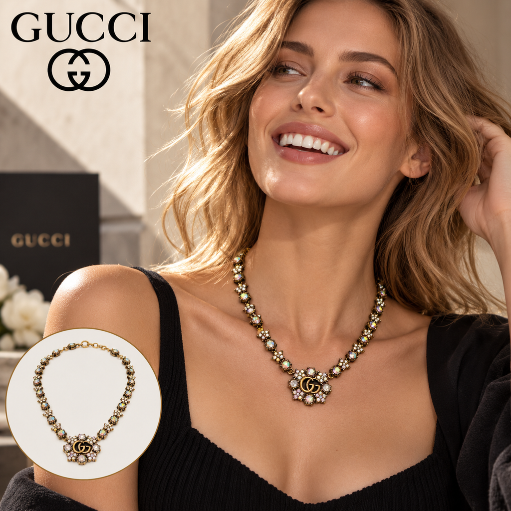 GUCCI CN011 Crystal Chain Necklace | Vintage Jewelry