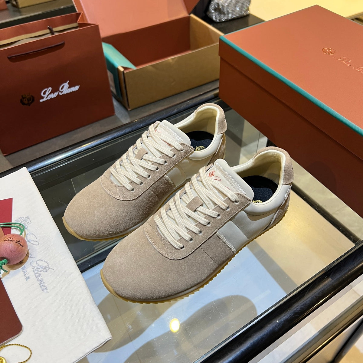 Loro Piana Khaki, White & Brown Sneakers | Breathable Casual Style