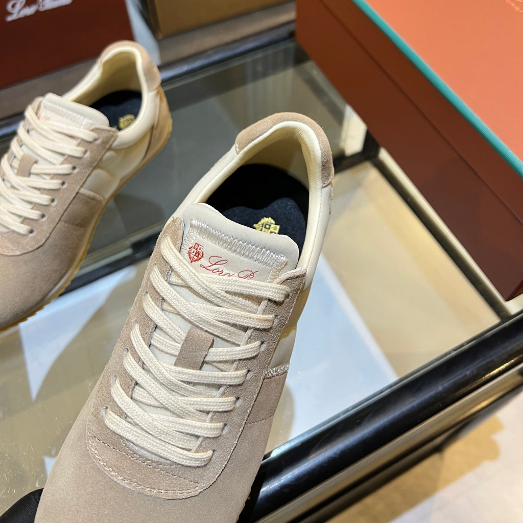 Loro Piana Khaki, White & Brown Sneakers | Breathable Casual Style