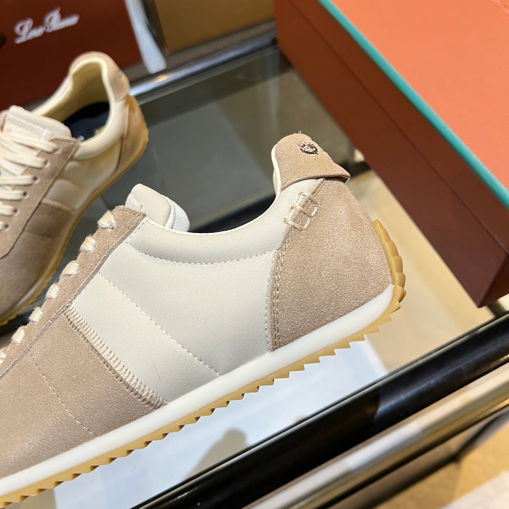 Loro Piana Khaki, White & Brown Sneakers | Breathable Casual Style