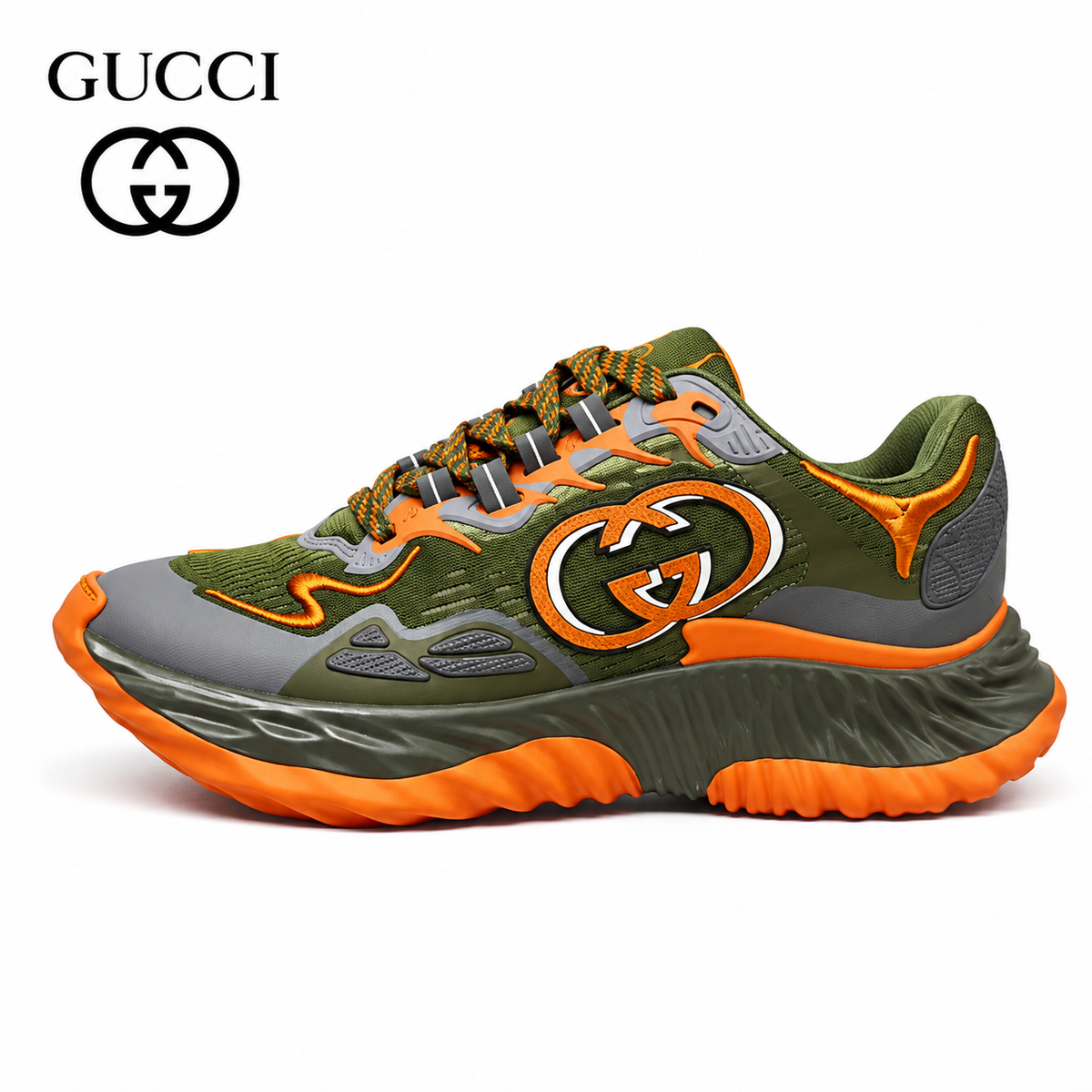 Gucci GG Interlocking Chunky Runner Sneakers — Olive & Orange