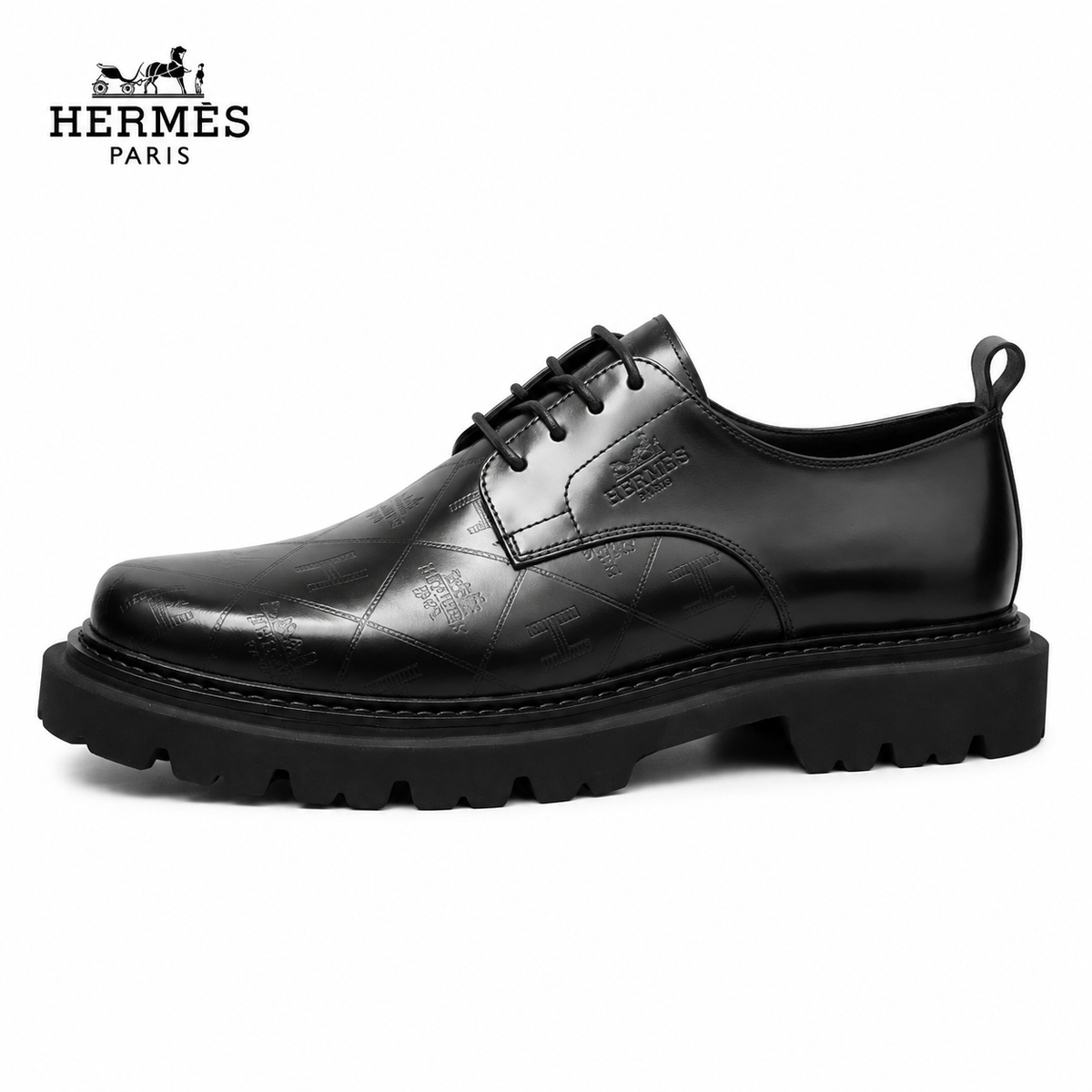Hermès Derby — H Quilted Emboss, Lug Sole, Black & Mocha