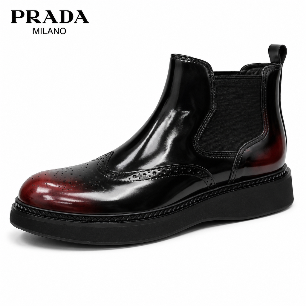 Prada Brogue Chelsea Boot — Wingtip Brogue, Chunky Platform Sole, 3 Colors
