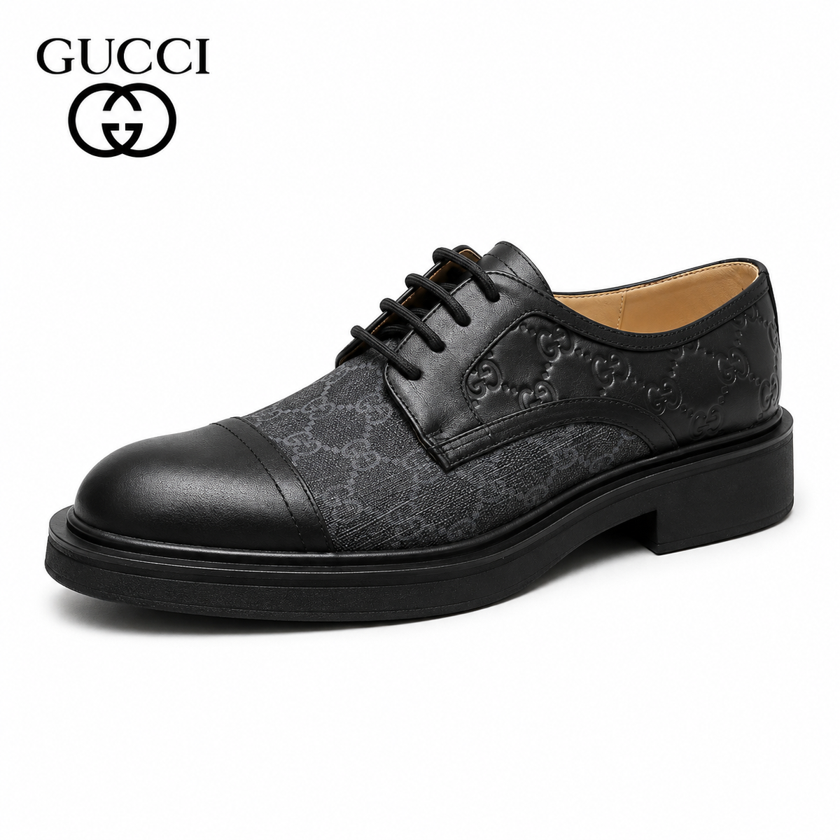 GUCCI Men's GG Cap-Toe Lace-Up Derby Shoes – Black