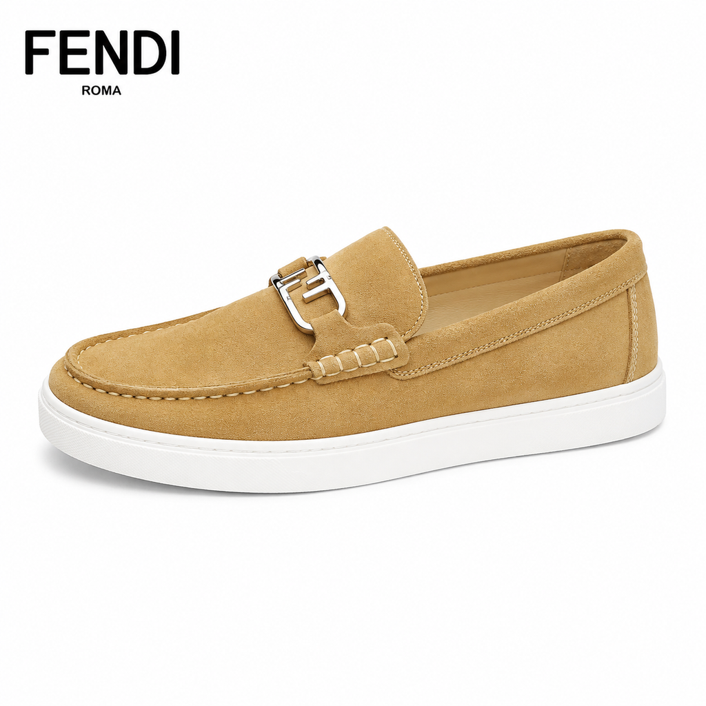 Fendi FF Hardware Suede Loafer — Sand & Navy, 2 Colors