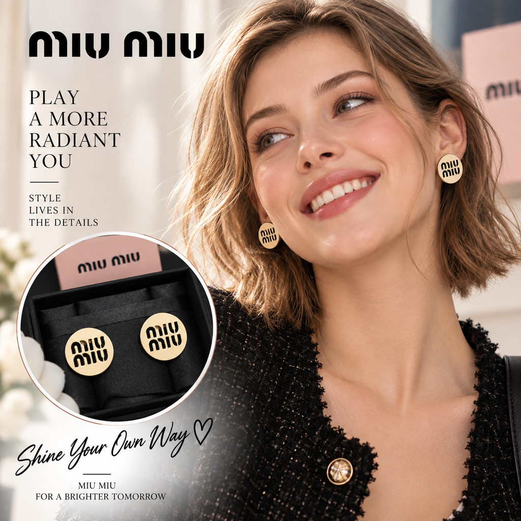 MIU MIU Gold-Tone Round Logo Cut-Out Disc Stud Earrings