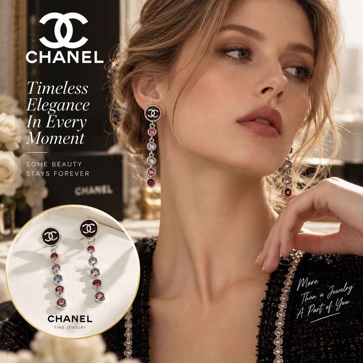 CHANEL Crystal Enamel Tassel Necklace