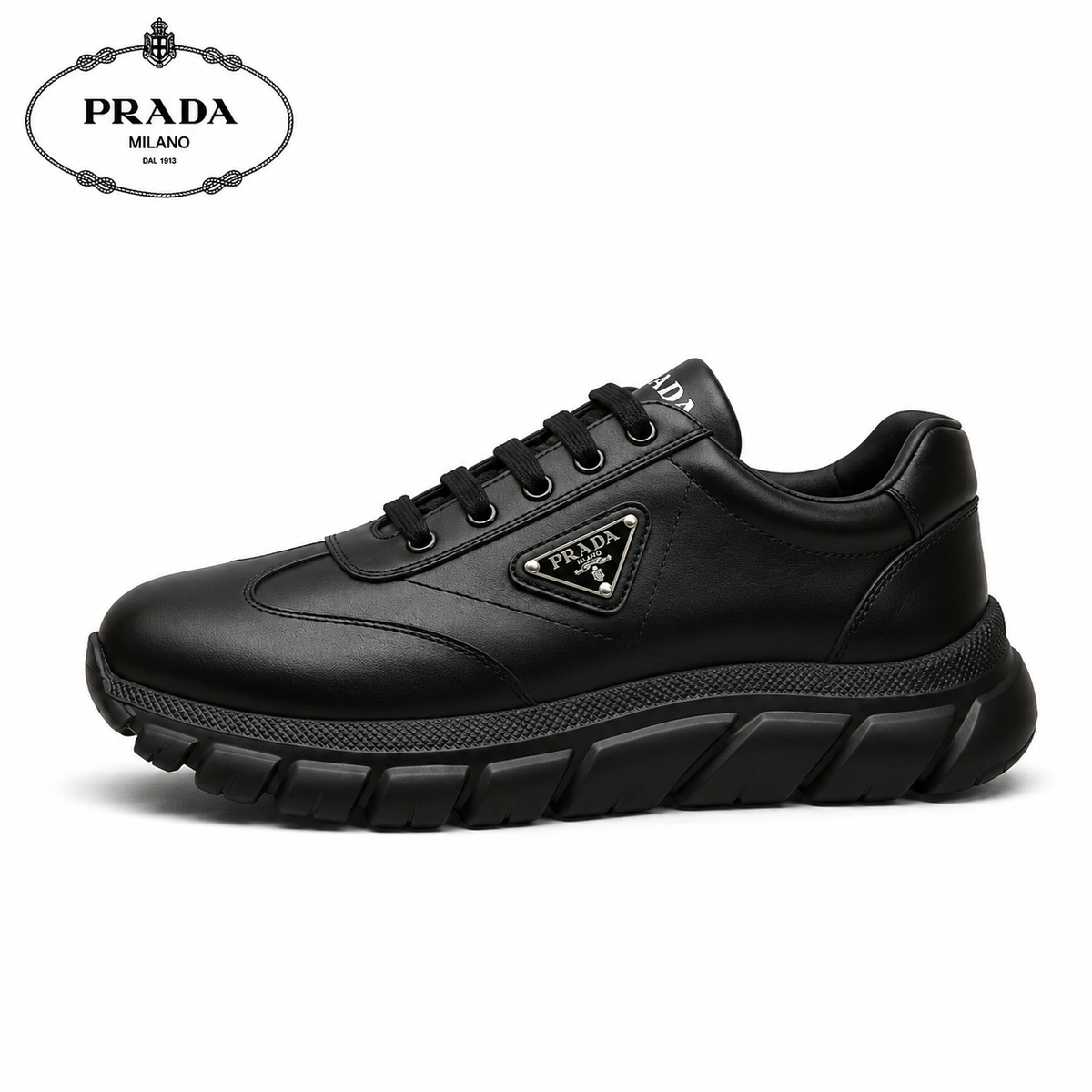 Prada Prodigy Sneaker — Nappa Leather, Triangle Logo Plaque, Chunky Modular Sole, 2 Colors