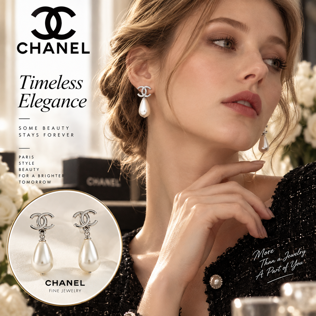 CHANEL Pearl Crystal Double-C Earrings