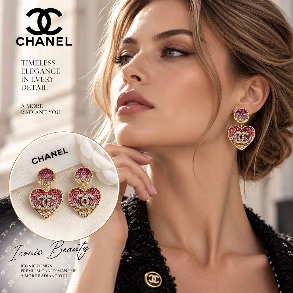 CHANEL Crystal Double-C Heart Pendant Necklace