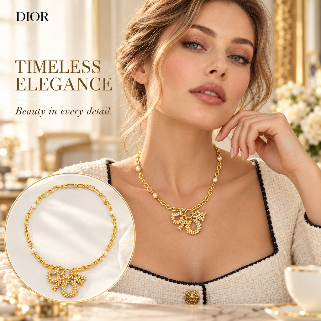 DIOR Gold-Tone Long Chain Necklace with Sparkling Letter Charms
