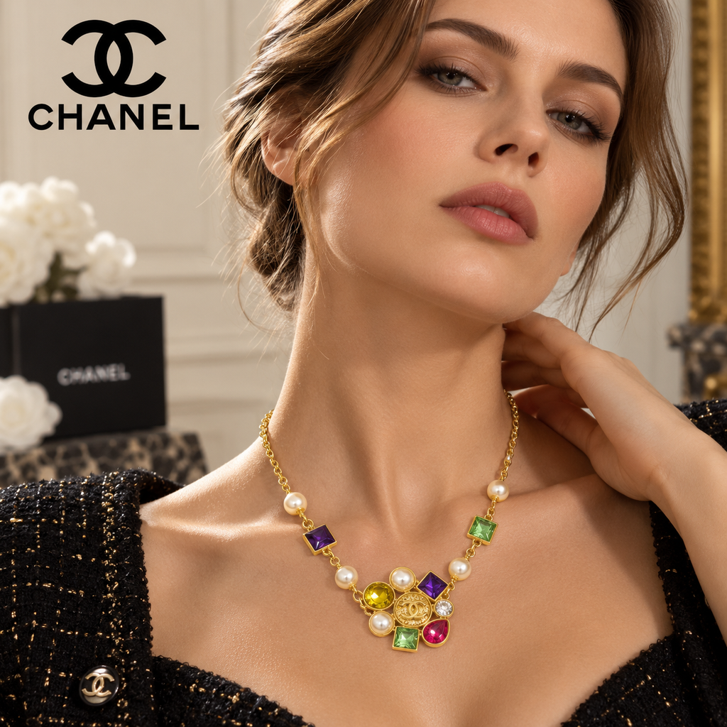 CHANEL P75 Pearl Gold-Tone Chain Necklace