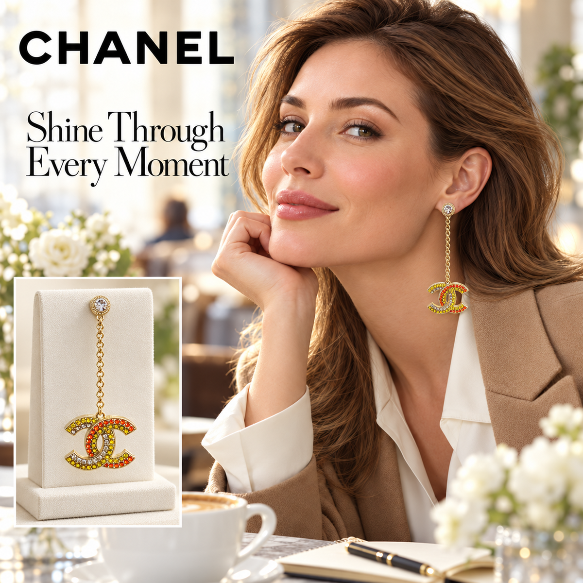 CHANEL Gold-Tone Multicolor CC Long Chain Drop Earrings