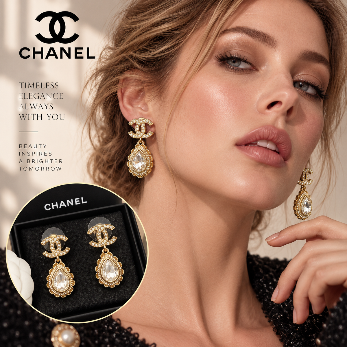 CHANEL Crystal Double C Earrings