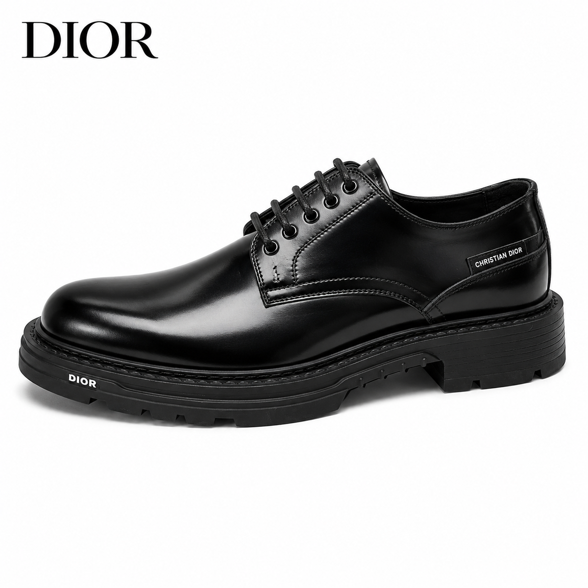 Dior Black Glossy Derby Shoes with Lug Sole - Style 445