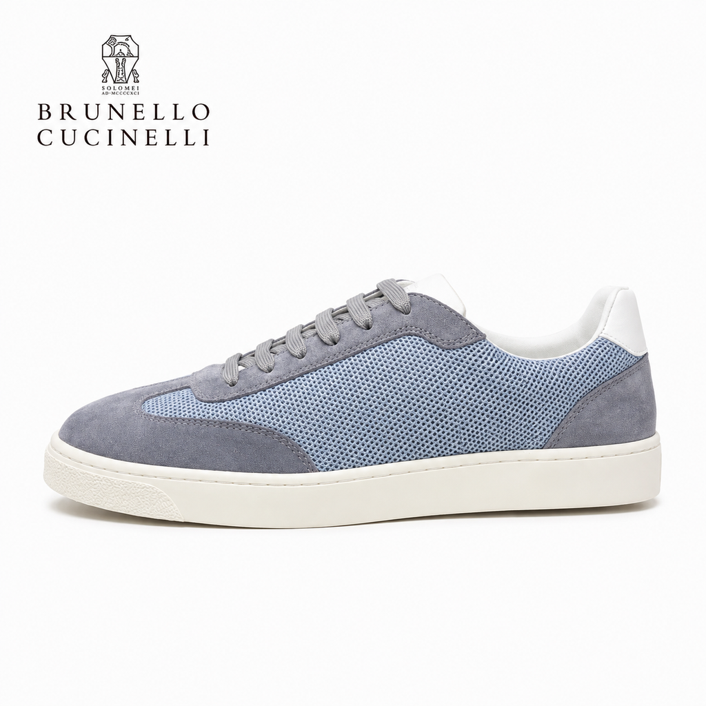 Brunello Cucinelli Men's Textured-Panel Leather Sneakers