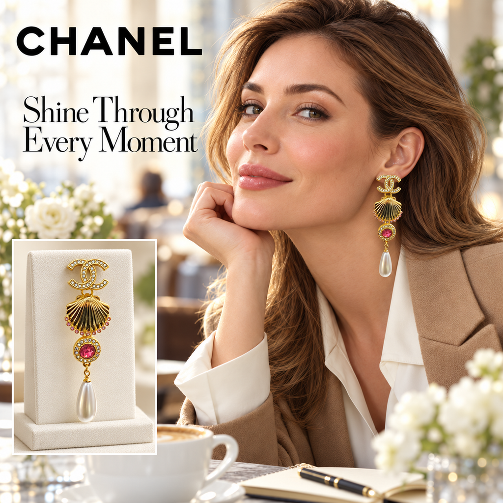 CHANEL Gold-Tone Shell and Pearl-Effect Drop Earrings