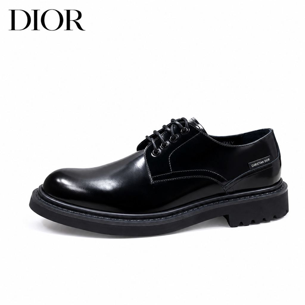 Dior Black Glossy Lace-Up Derby Shoes - Style 444