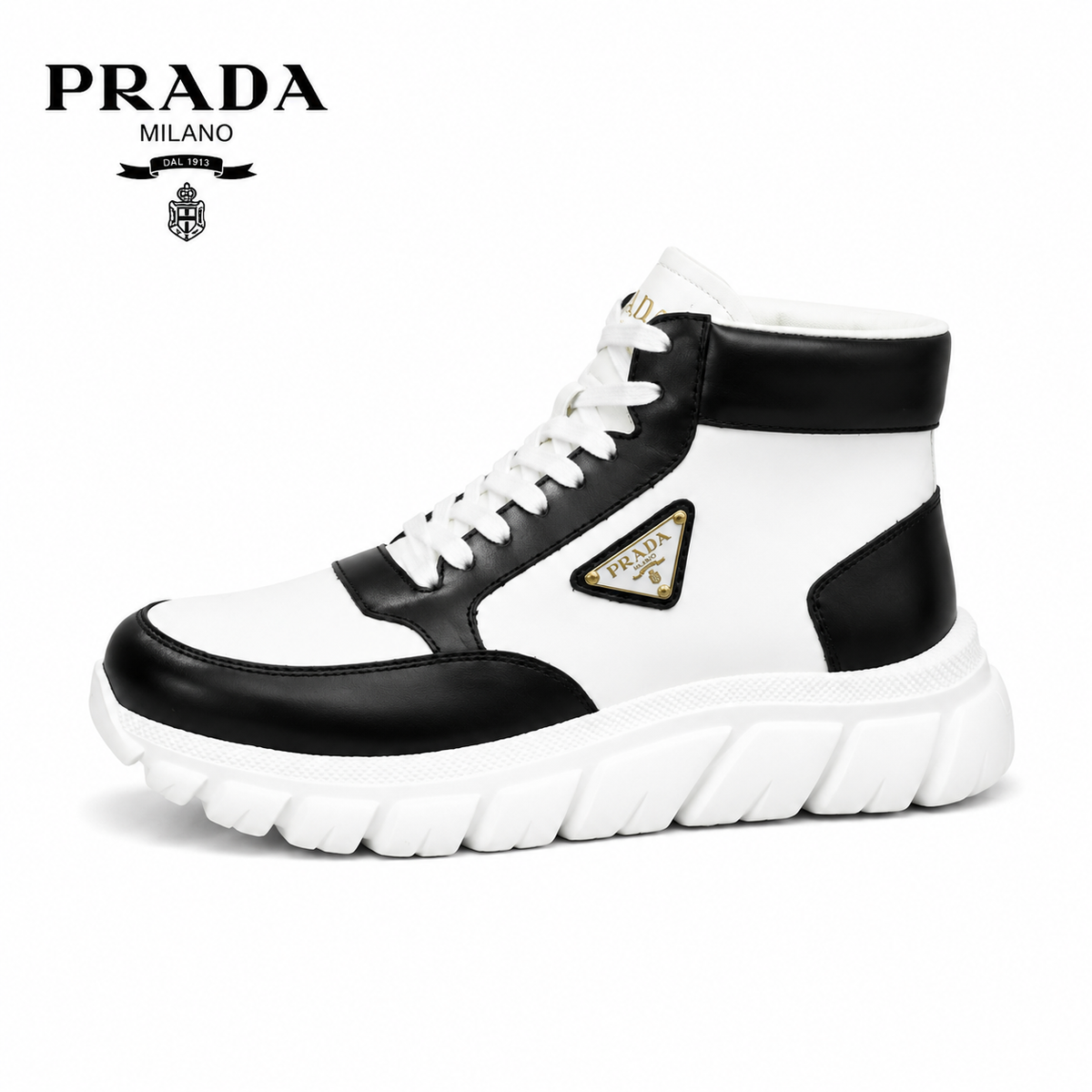 Prada High-Top Leather Sneaker Boots