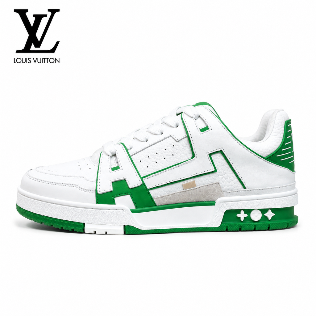 Louis Vuitton LV Trainer Letter Overlay Sneakers — White & Green