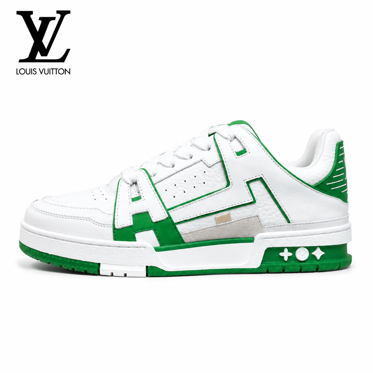 Louis Vuitton LV Trainer Letter Overlay Sneakers — White & Green