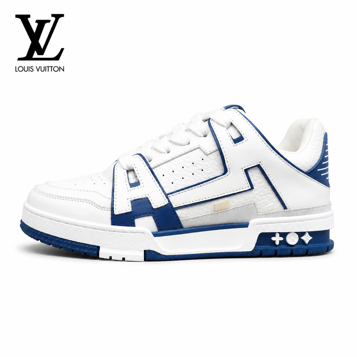 Louis Vuitton LV Trainer Letter Overlay Sneakers — White Navy / White Black / White Grey