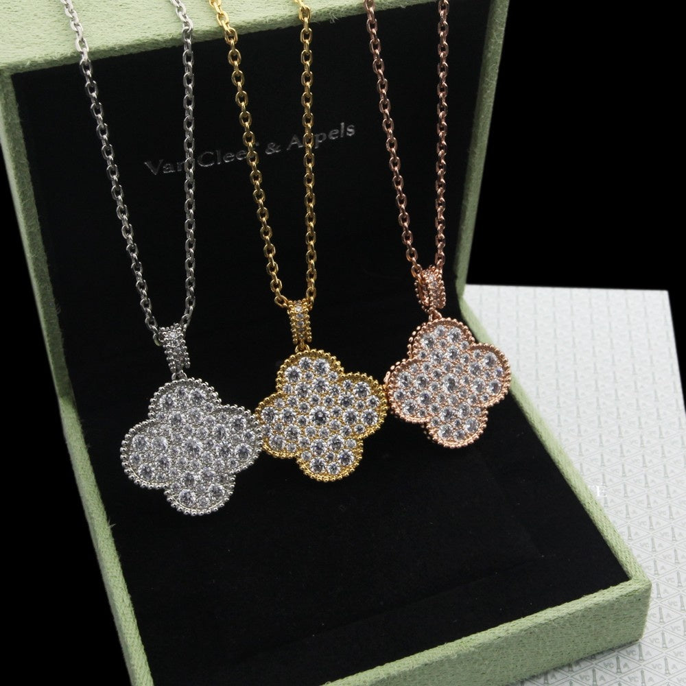 Crystal Four-Leaf Clover Long Necklace