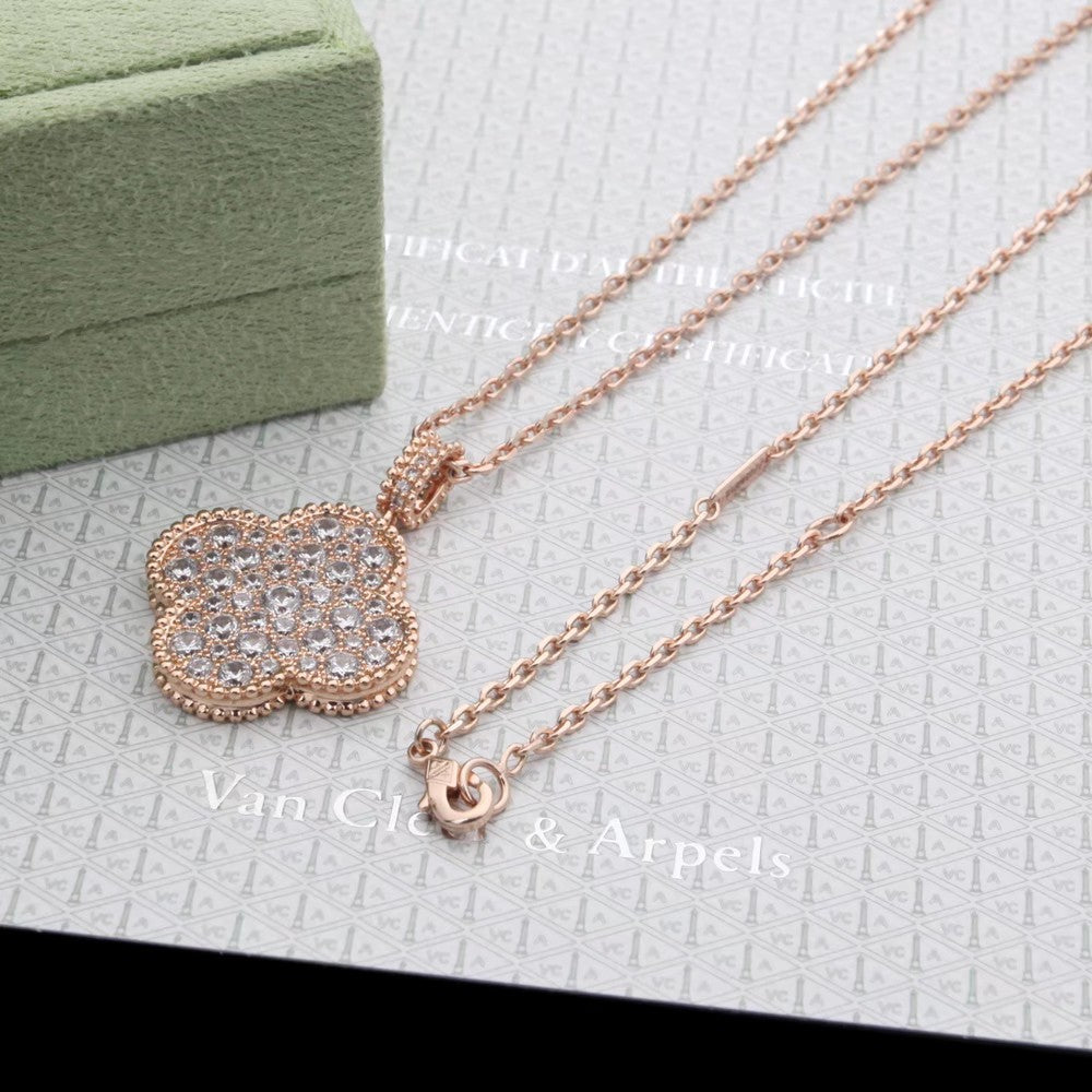 Crystal Four-Leaf Clover Long Necklace