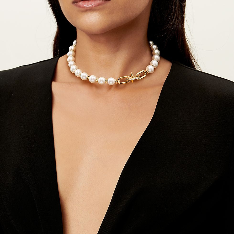 TIFFANY & CO. Pearl Gold-Tone Silver-Tone Necklace