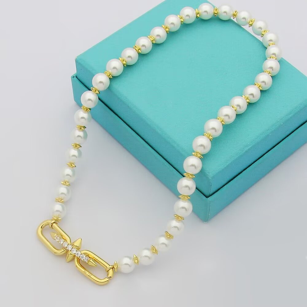 TIFFANY & CO. Pearl Gold-Tone Silver-Tone Necklace