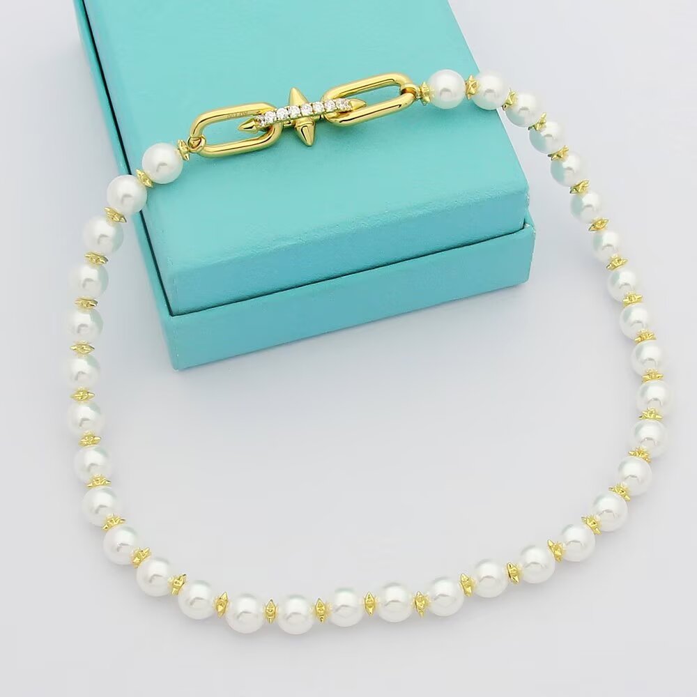 TIFFANY & CO. Pearl Gold-Tone Silver-Tone Necklace