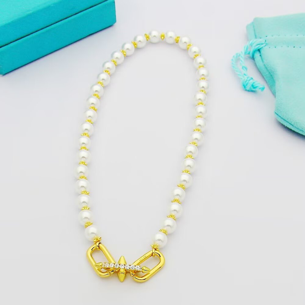 TIFFANY & CO. Pearl Gold-Tone Silver-Tone Necklace