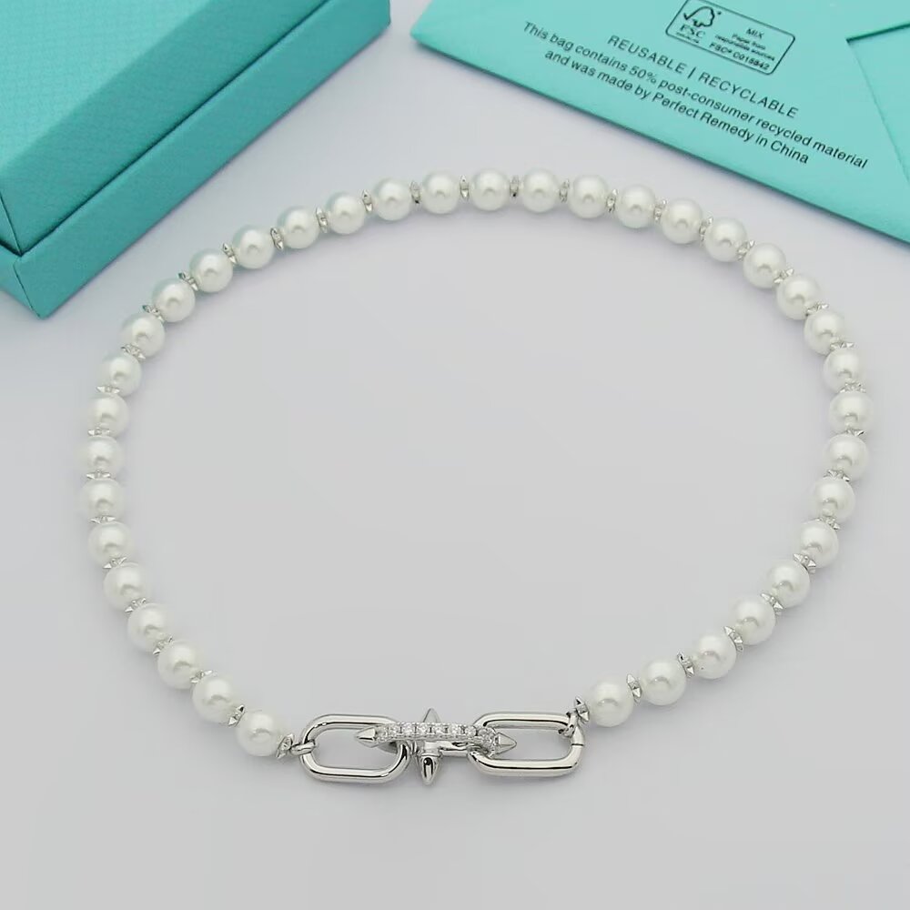 TIFFANY & CO. Pearl Gold-Tone Silver-Tone Necklace