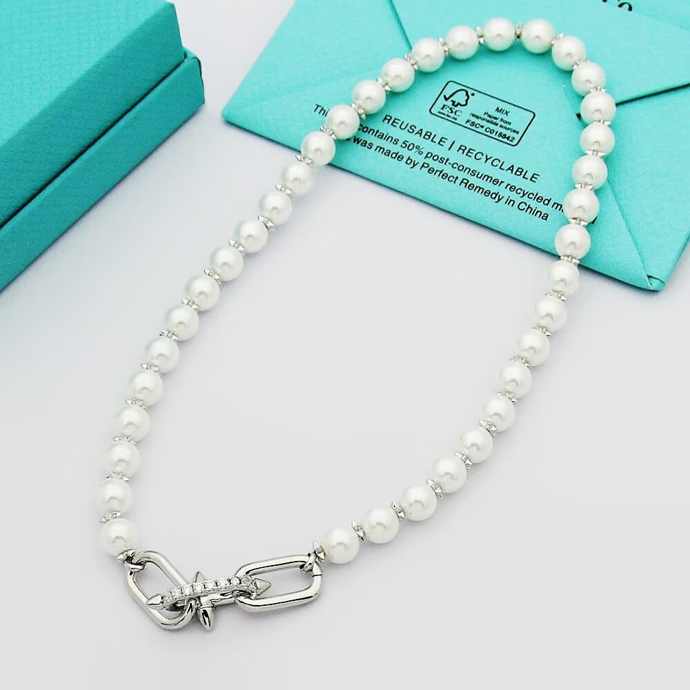 TIFFANY & CO. Pearl Gold-Tone Silver-Tone Necklace