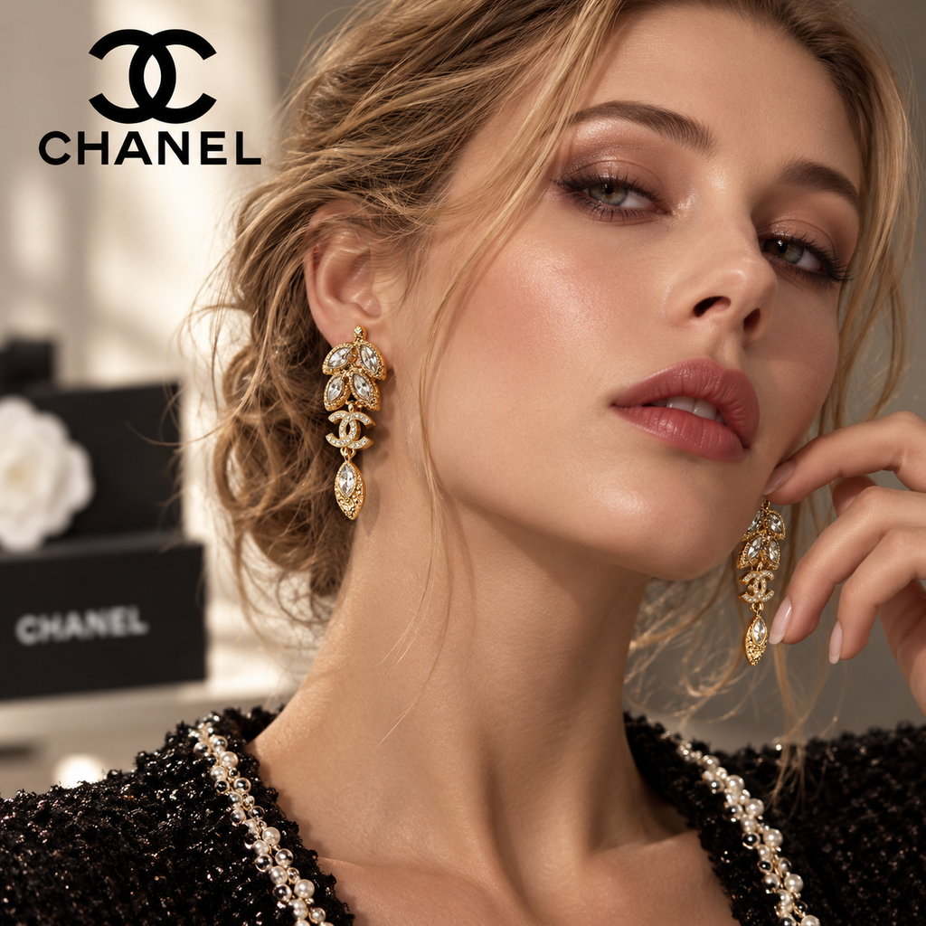 CHANEL Crystal Earrings – Gold-Tone Crystal Embellished
