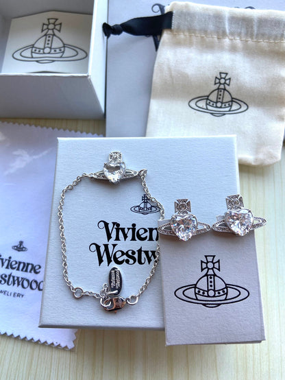Vivienne Westwood Heart Rhinestone Bracelet & Earrings