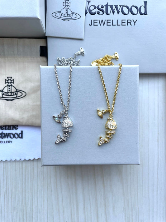 Vivienne Westwood Full-Rhinestone Fishbone Clavicle Necklace