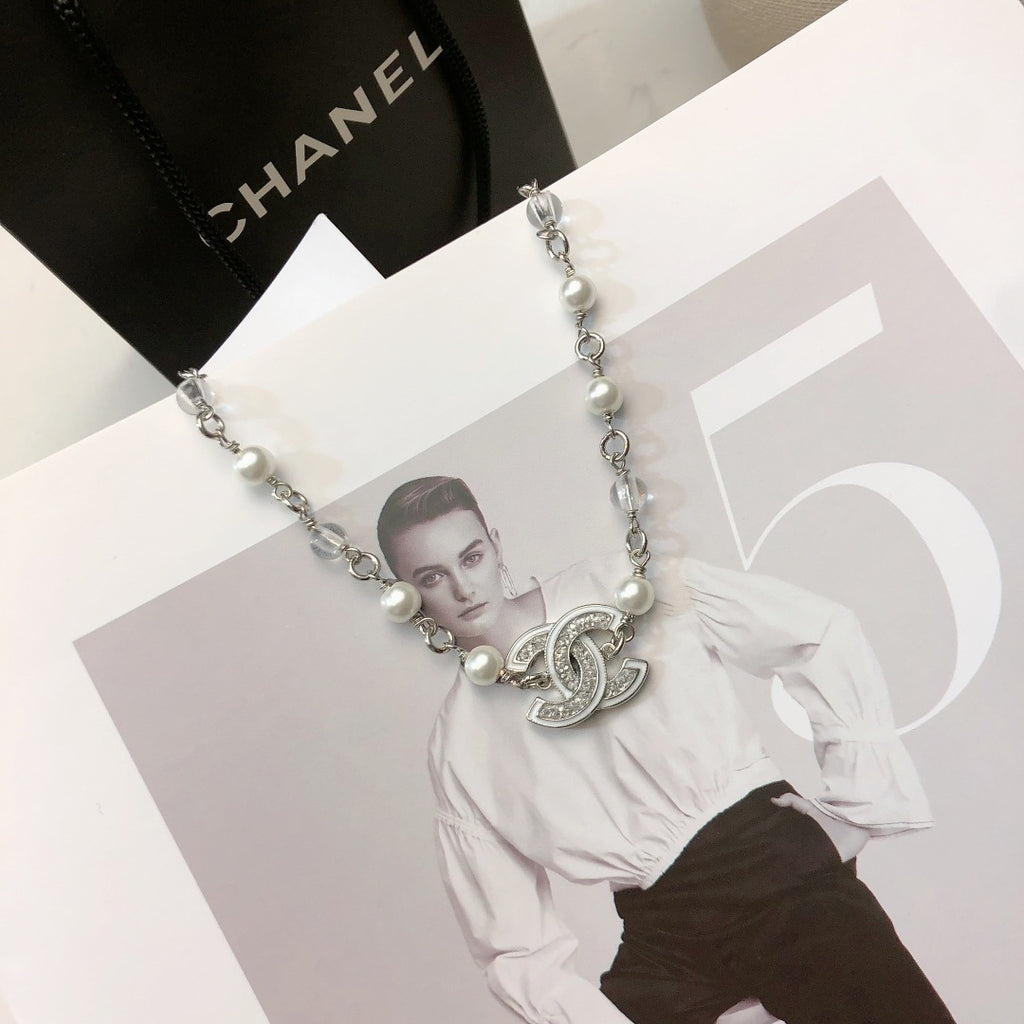 CHANEL Pearl Crystal Enamel Necklace